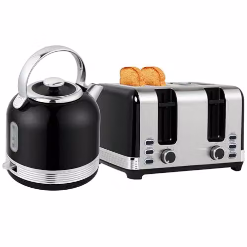 HOMCOM Stainless Steel Kettle and 4 Slice Toaster Set, Black