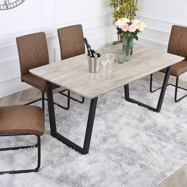 Home Garden Direct Industrial Rectangular Dining Table and 4 Chairs Set in Brown and Black
