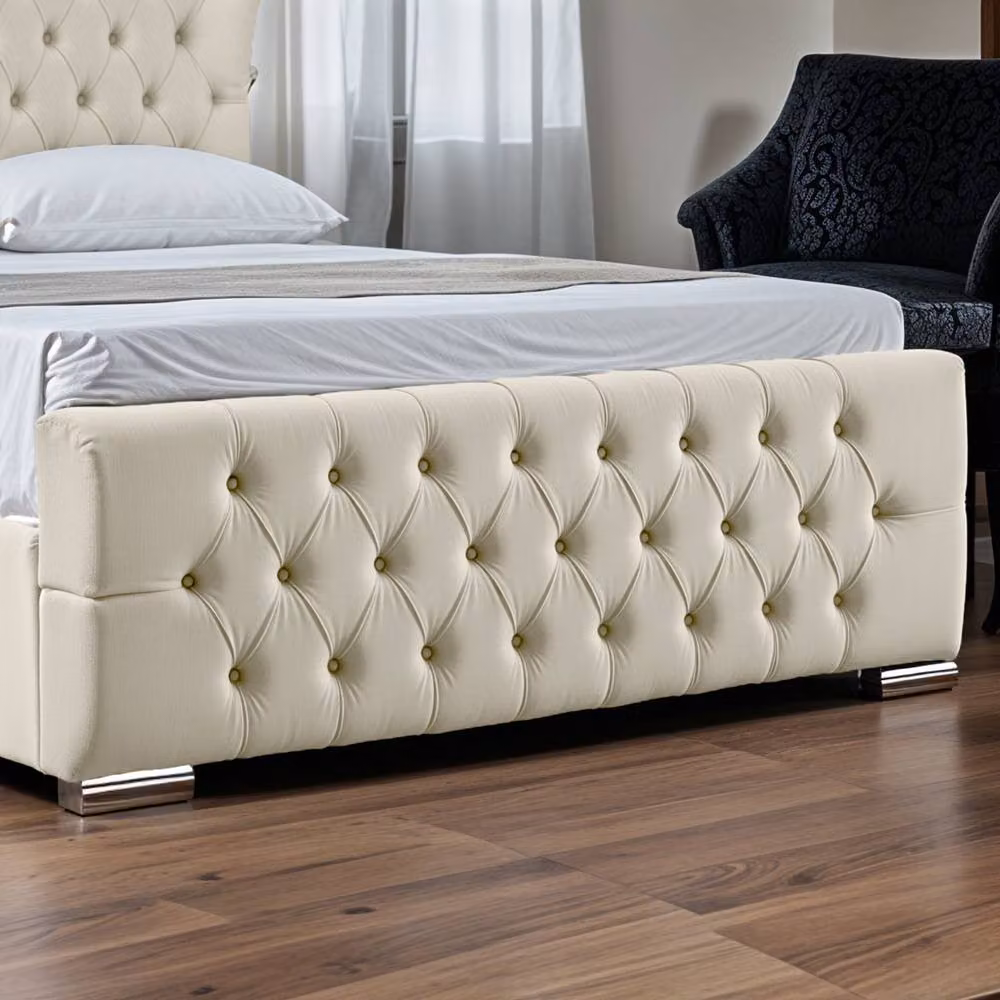 UK Bed Furniture Isabella Ottoman Gas Lift Upholstered Bed with 48 Inch Wing Headboard in Beige, Size: 180 x 200 cm – 3