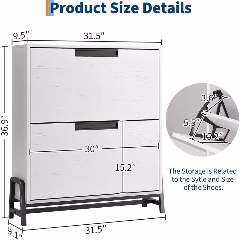 VOGREX Modern White Shoe Cabinet with 2 Tilting Compartments and Internal Shelves – 2