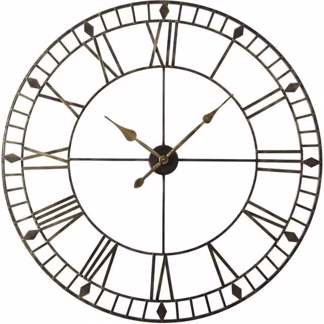 Home Garden Direct EOS Skeleton Wall Clock with Roman Numerals in Black and Gold, W: 100 cm, H: 100 cm