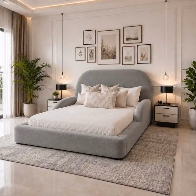 Abstract Haven Ottoman Storage Bed with Headboard by K Mehmood Enterprise Ltd, Grey, 140 x 200 cm