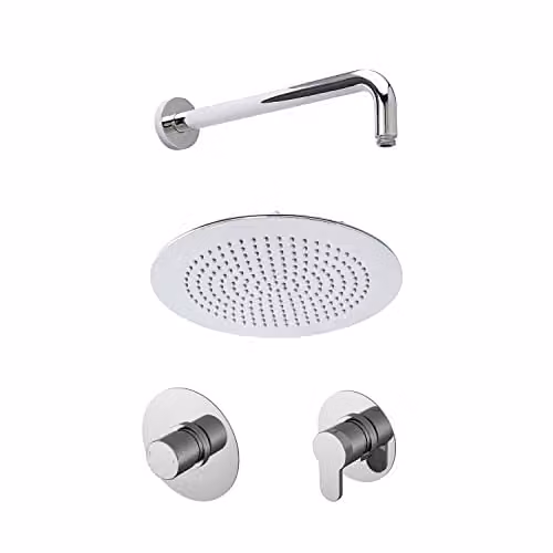 nuie SBR124ST1 Arvan Spa Modern Chrome Bathroom Shower Bundle with Concealed Thermostatic Single Lever Valve, Overhead Rain Shower Head and Wall Mount Arm, 830mm
