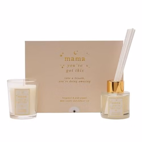 Bambino by Juliana Mama You Got This Reed Diffuser and Candle Set in White and Gold