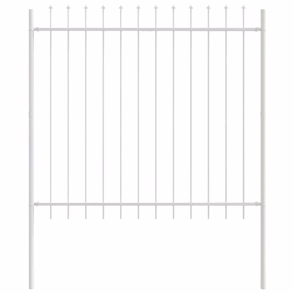 Berkfield Home Elegant Spear Top Garden Fence, White Steel, W/H: 170 x 5 cm, Length: 1.7 x 1.5 m – 2