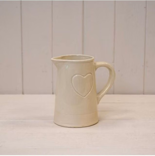 KDMD Cream Debossed Heart Ceramic Jug