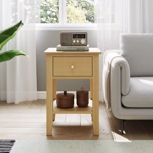 Core Products Henley 1-Drawer Bedside Cabinet in Oak-Effect Brown with Gold Handles