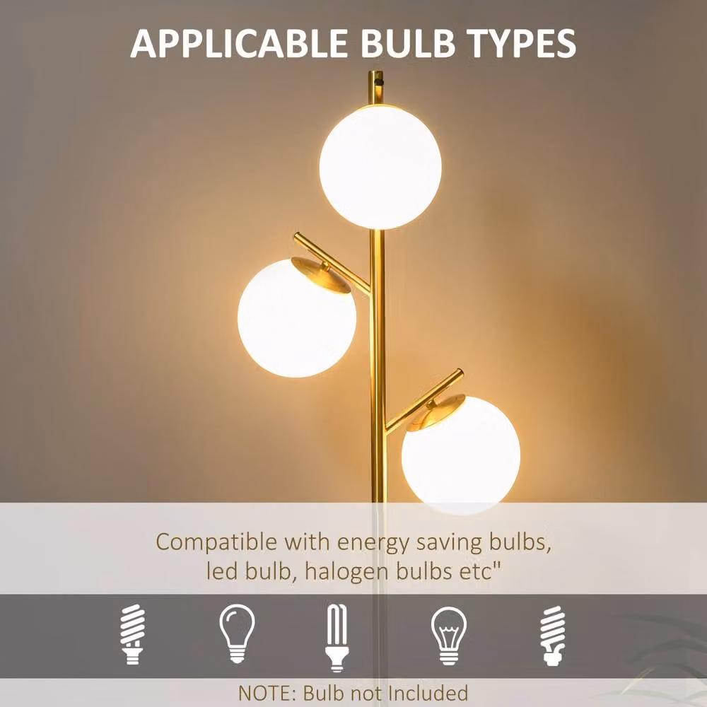 Wyld Haus Tasozi 3 Light Tree Floor Lamp in Gold and White with Glass Globe Shades, Height: 169 cm – 5