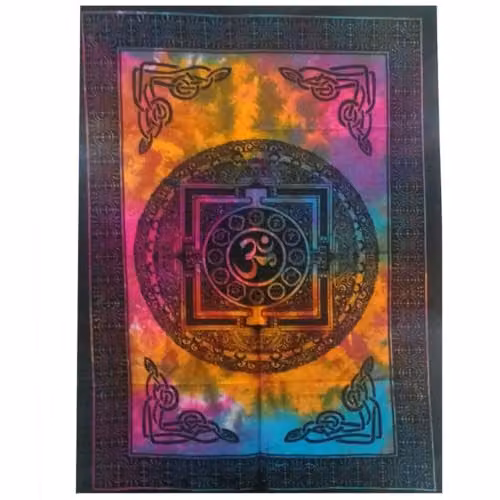 KDMD Sacred OM Cotton Wall Hanging, Multicolour Floral Mandala Tapestry, W: 112 cm, H: 78 cm