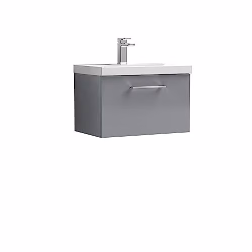 Balterley Wall Hung Single Drawer Vanity Unit with Mid Edge Sink and Handle, Grey, W: 61.0 cm, D: 39.0 cm, H: 39.9 cm