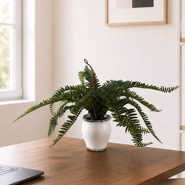 Leaf Design UK Artificial Green Plant in White Ceramic Pot, H 40 cm x W 13 cm x D 13 cm – 6