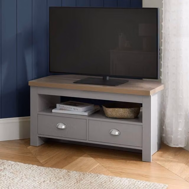 Birlea Highgate Corner TV Unit in Grey and Oak Effect Shabby Chic Style – 1