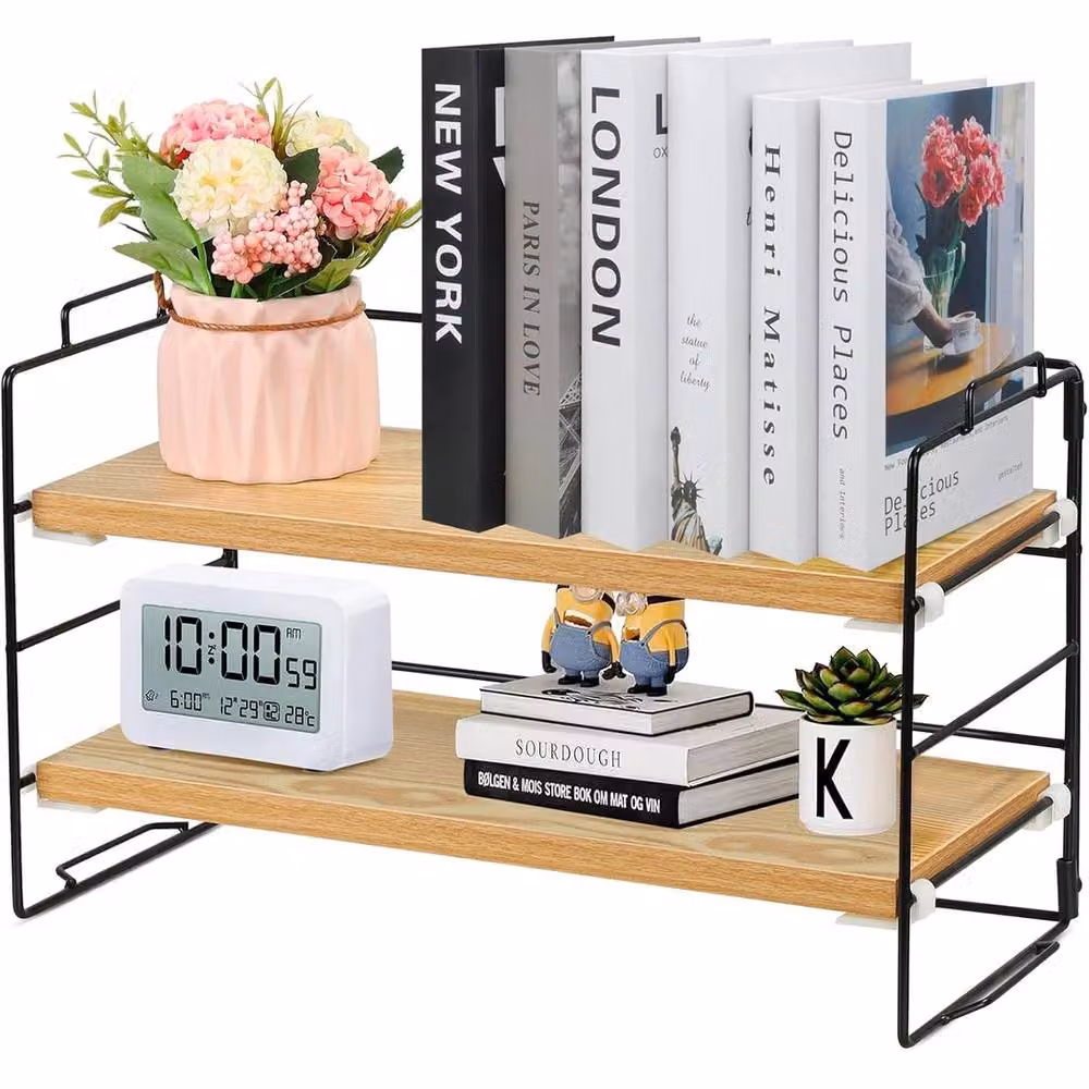 VOGREX 2-Tier Adjustable Desktop Storage Display Organizer in Beige, W: 38.0 cm, D: 23.0 cm, H: 12.0 cm – 2