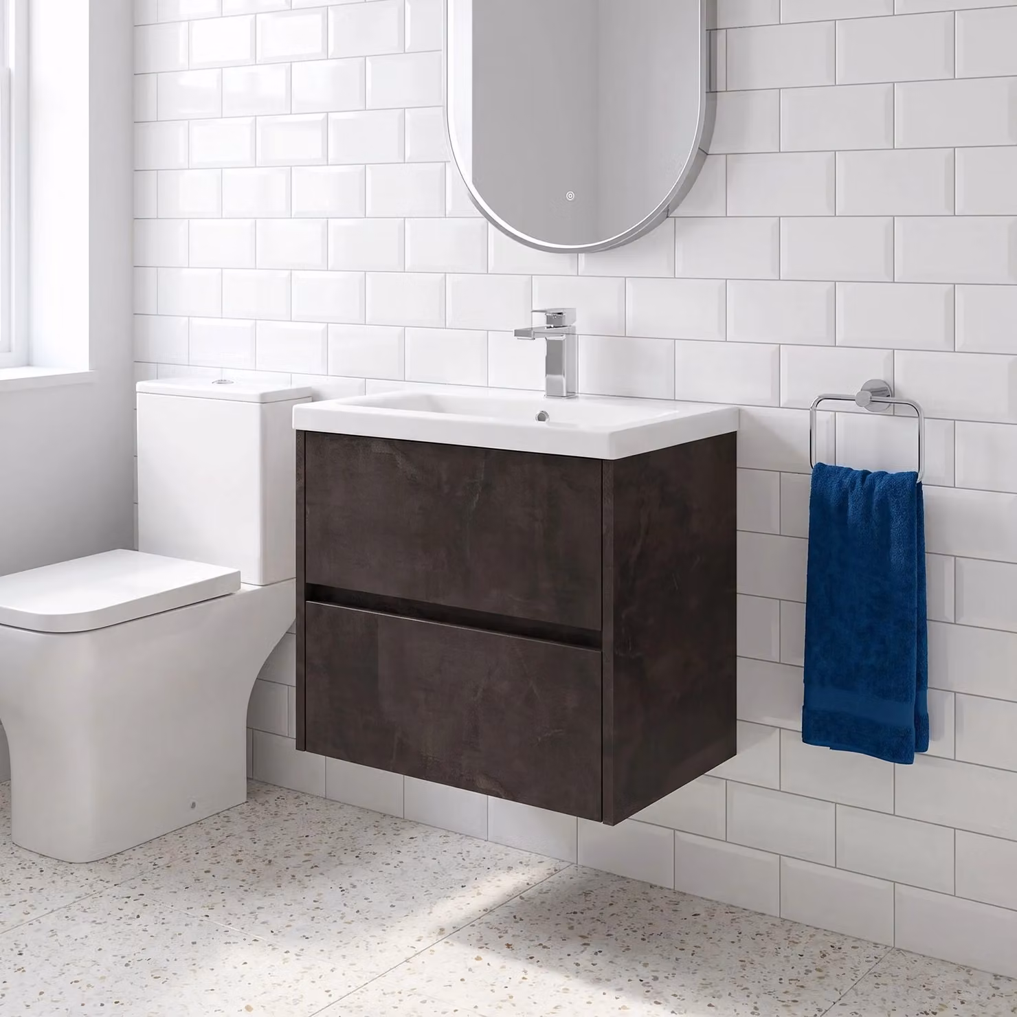 Balterley Square Wall Hung 2 Drawer Vanity Unit and Basin, 600mm, Grey Metallic Slate – 2