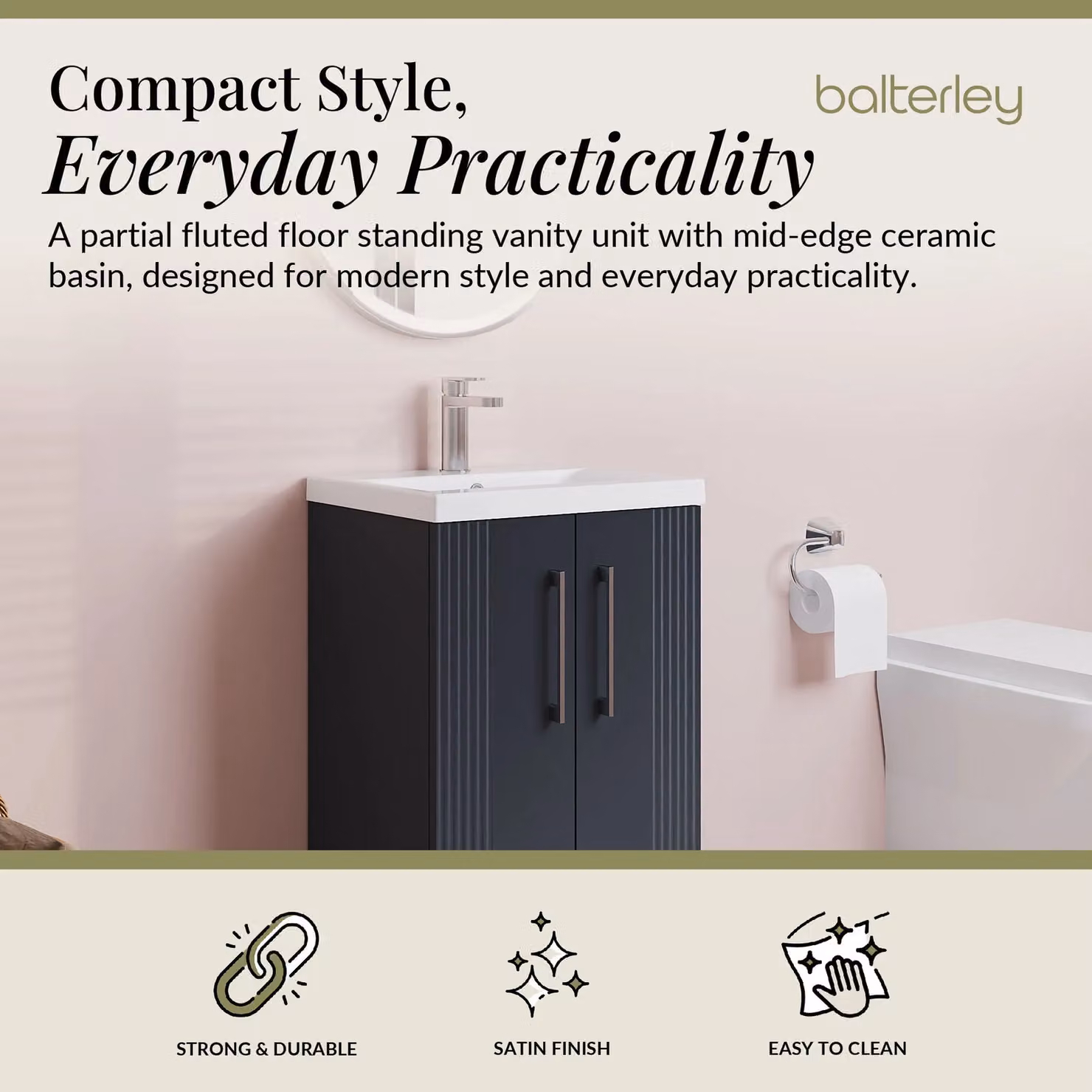 Balterley 2 Door Floor Standing Bathroom Vanity Unit with Mid-Edge Basin, Satin Dark Grey – 2