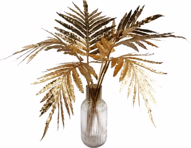 Gold Ombre Glass Vase with Artificial Gold Palm Leaves, H 34.0 cm x W 16.0 cm x D 16.0 cm