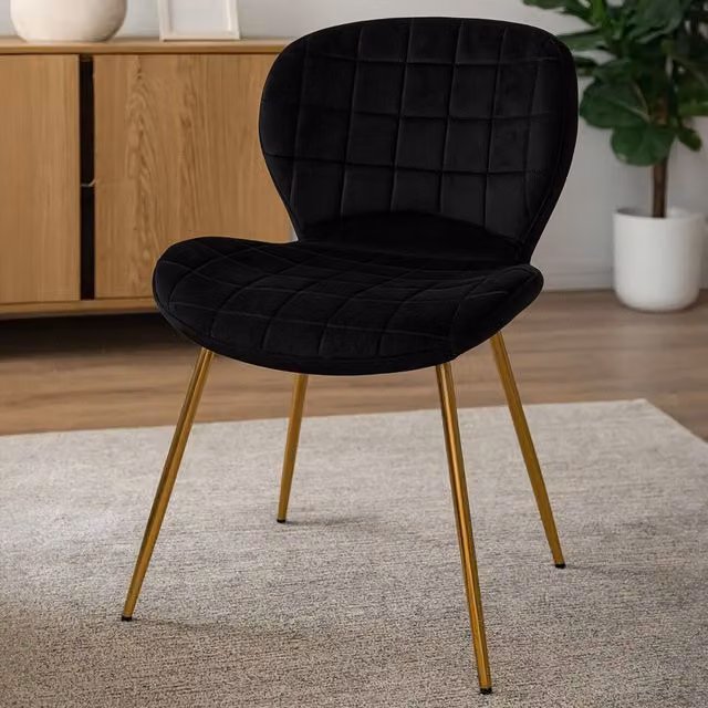 Orsina Modern Black Velvet Dining Chair with Gold Metal Legs – 2