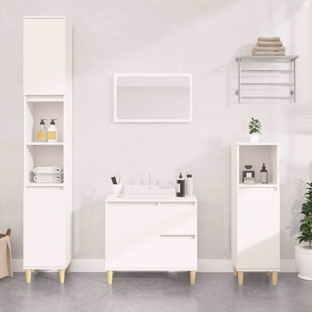 Berkfield Home White Freestanding Bathroom Cabinet with Hinged Doors, W/D/H: 65 x 33 x 60 cm