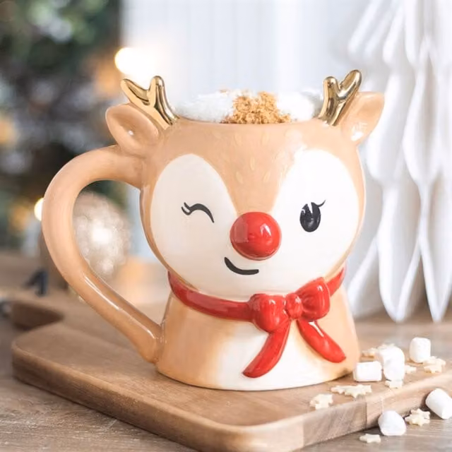 KDMK Ruby the Reindeer Ceramic Mug and Brown Fluffy Socks Gift Set for Adults
