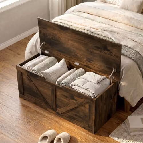HOMCOM Storage Trunk Bench with Soft Close Lid, Rustic Brown, W: 100 cm, D: 45 cm, H: 40 cm – 8