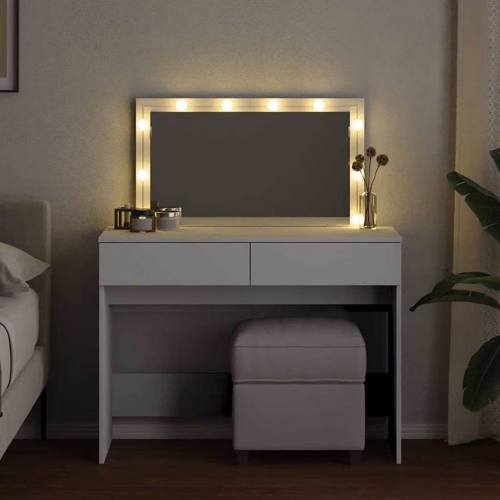 Berkfield Home Hollywood LED Dressing Table in White, W/D/H: 100 x 40 x 120 cm – 3