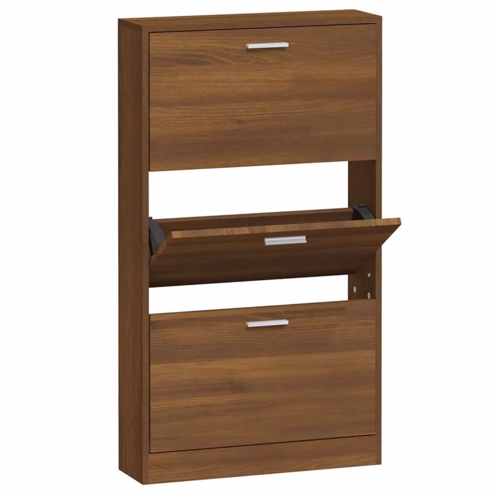 Berkfield Home Modern Oak Shoe Cabinet in Brown, W/D/H: 59 x 17 x 108 cm – 2