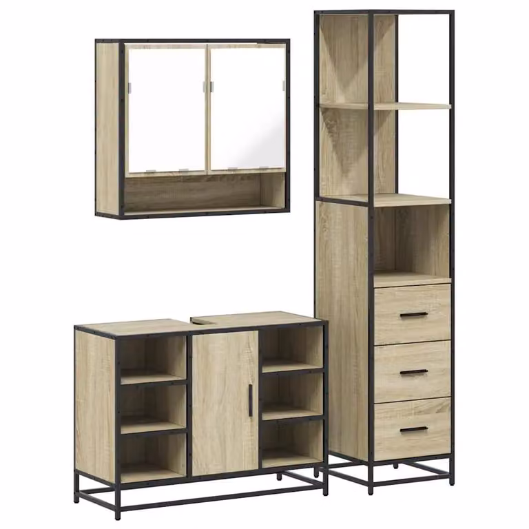 Berkfield Home 3-Piece Industrial Bathroom Furniture Set in Sonoma Oak Brown