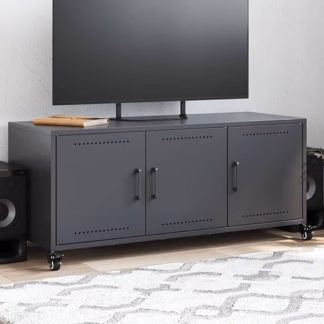 Berkfield Home Industrial TV Cabinet in Anthracite and Black Metal, W/D/H: 100.5 x 39 x 43.5 cm