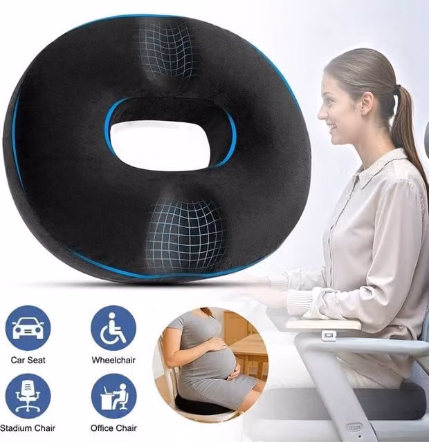 NESTLUNE Round Memory Foam Donut Seat Cushion in Black, W: 120 cm, D: 135 cm