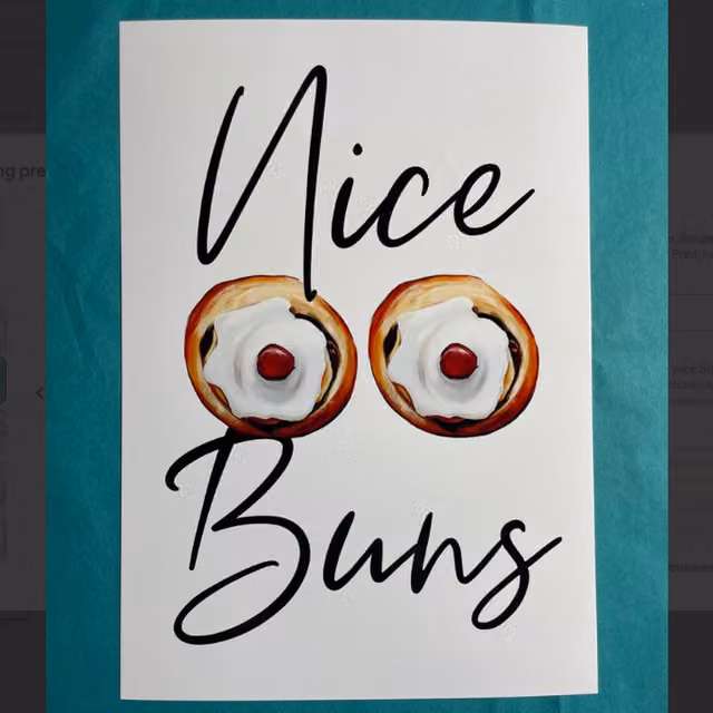 Pics and Squiggles Nice Buns Typography Art Print, Brown and Multicolour, 42 cm