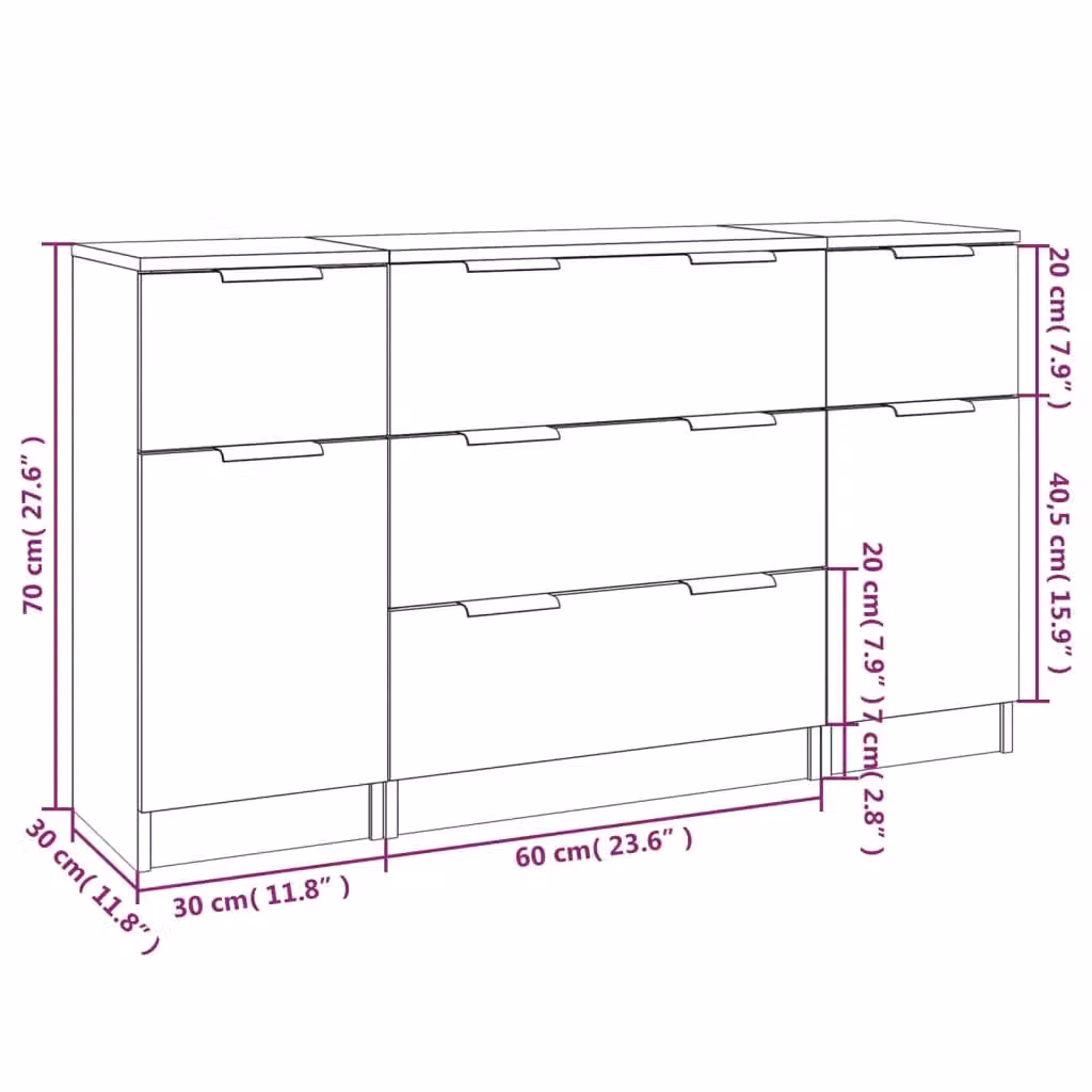 Berkfield Home 3 Piece Sideboard Set in Concrete Grey Matt MDF – 2