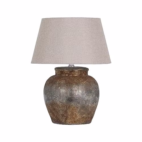 Love Lace Castello Aged Stone Ceramic Table Lamp in Beige and Brown, W/D/H: 30 x 30 x 40 cm – 1