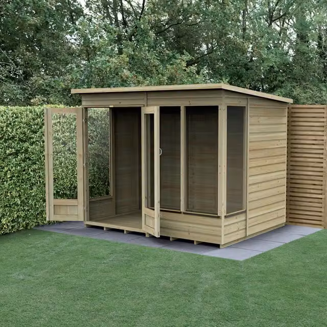 Beckwood Pent Summerhouse in Beige Wood, W/D/H: 243.84 x 182.88 x 243.84 cm