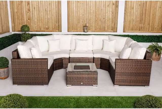 Giardino Santorini Modular U-Shape Rattan Garden Furniture Set with Cooler Table in Brown