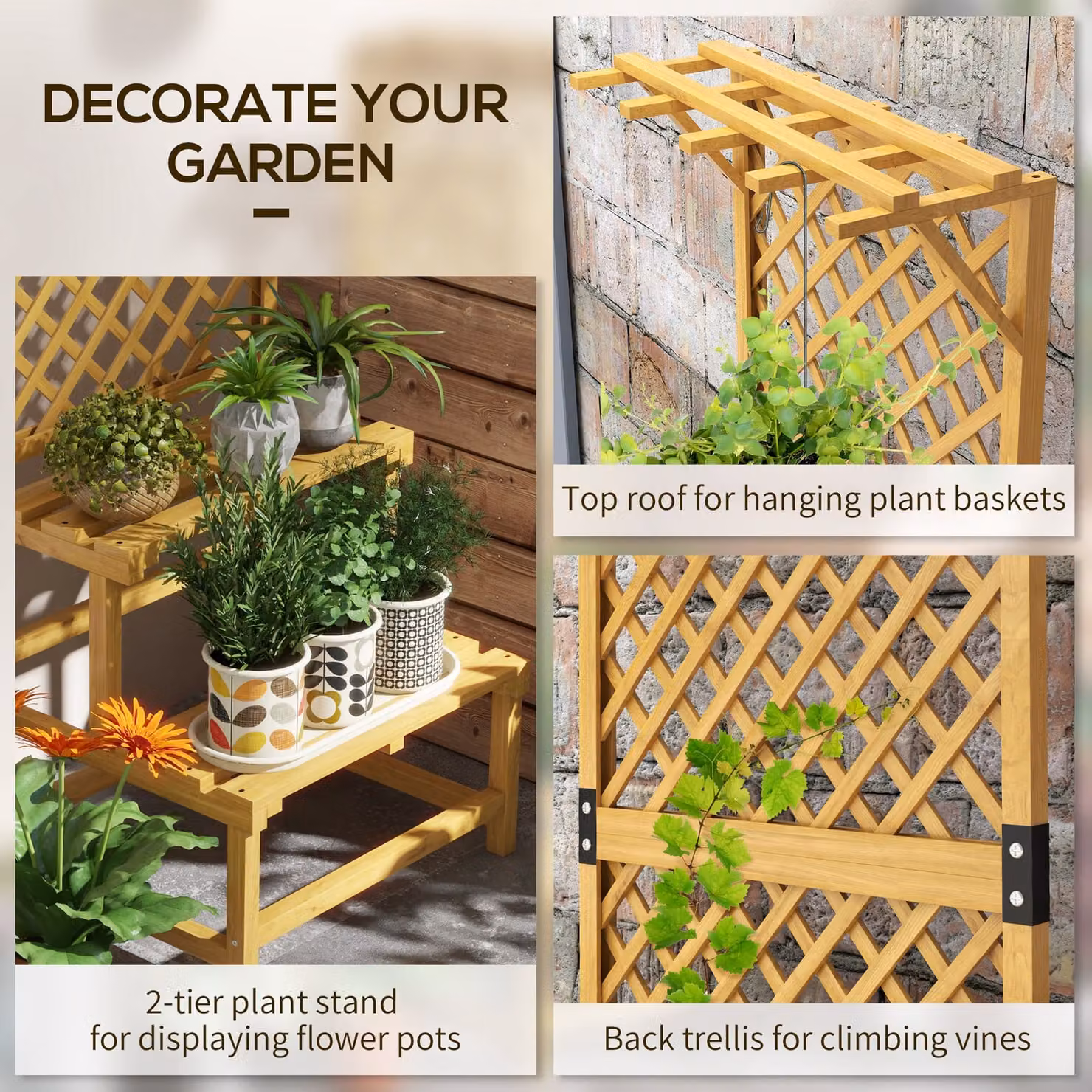 Outsunny Yellow Wooden Plant Stand with Trellis, Freestanding Raised Garden Bed for Climbing Plants and Vegetables, W/D/H: 60.0 x 50.0 x 166.0 cm – 4