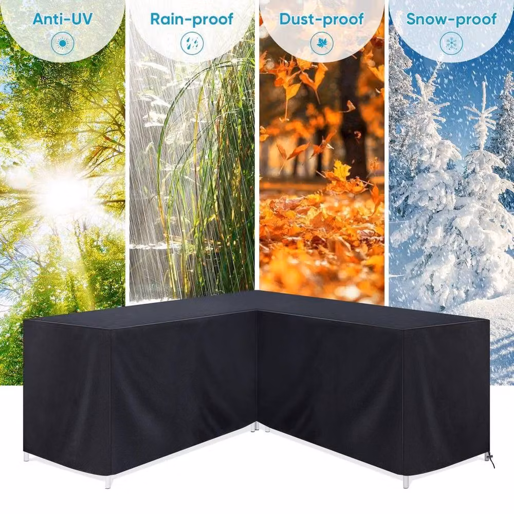 Hinsinc Waterproof Black Cover for L-Shape Rattan Corner Sofa, W/D/H: 300 x 300 x 98 cm – 4