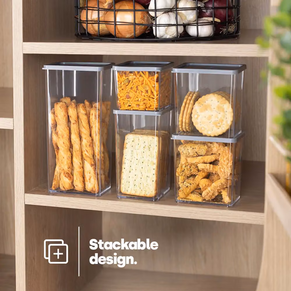 LIVIVO Set of 5 Airtight Plastic Food Storage Containers with Grey Lids and Transparent Bodies – 3