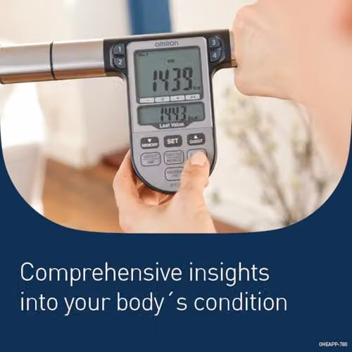 Omron BF511 Blue Personal Body Composition Monitor with 8-Sensor Digital Display for Measuring Body Fat, BMI, Muscle Mass, Visceral Fat and BMR – 3