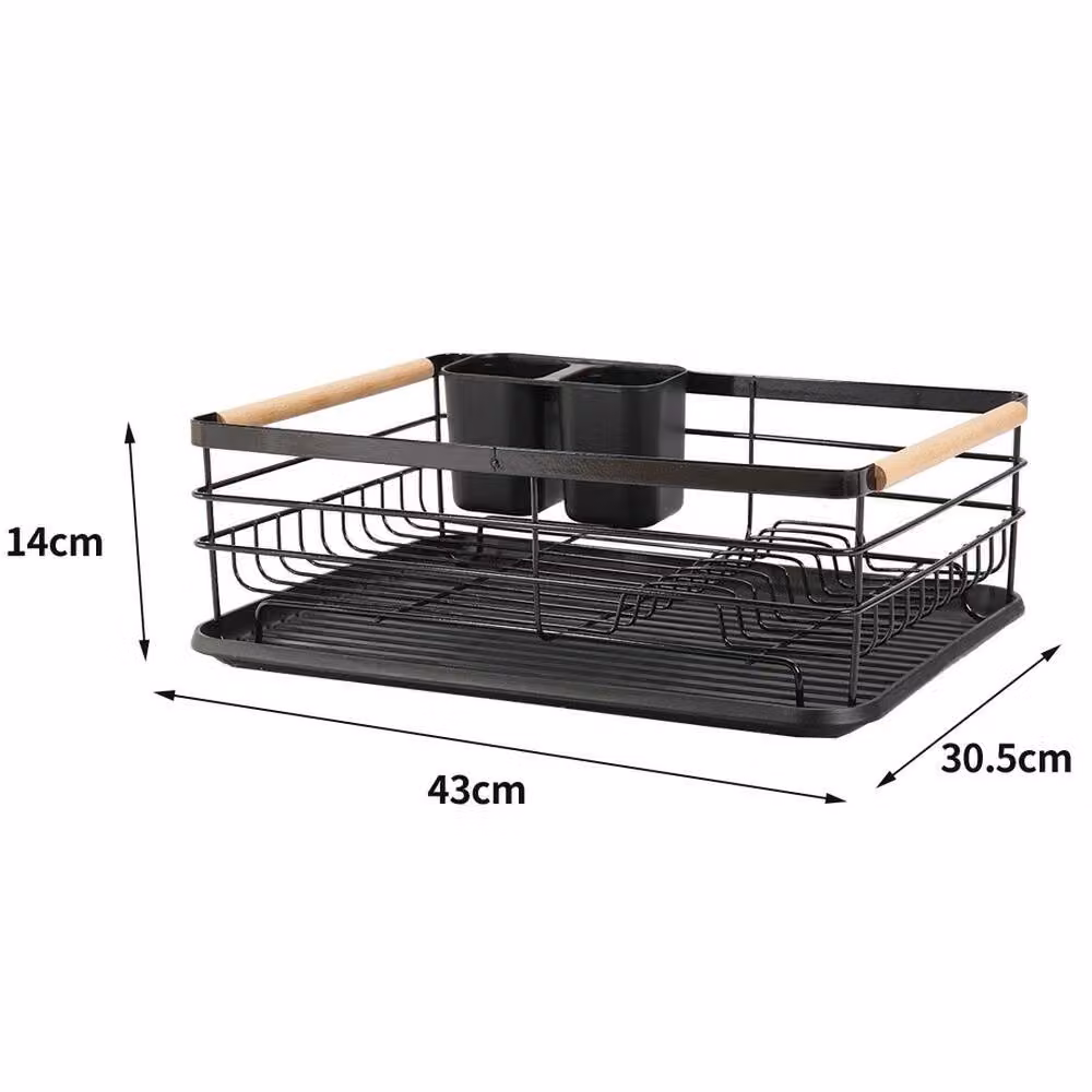 VOGREX Black Metal Dish Drainer with Cutlery Holder and Plate Rack – 2