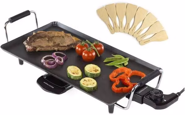 Andrew James Teppanyaki Grill with 2 Egg Rings, Black, Non-Stick Smooth Plate – 1