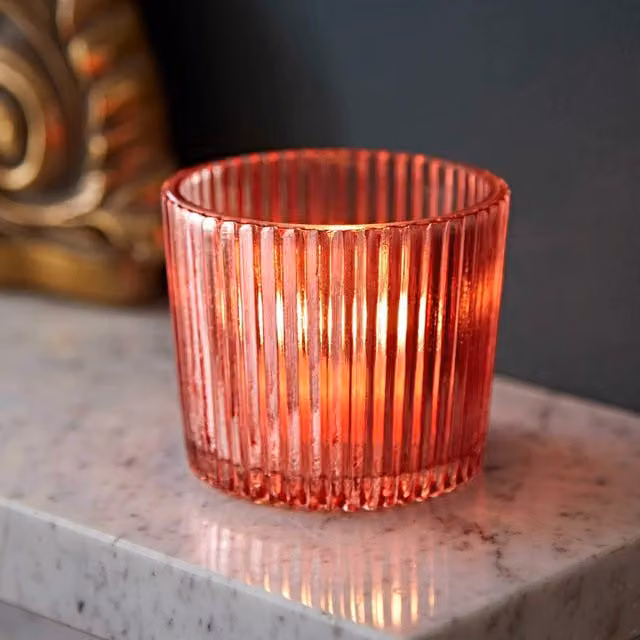 Paper High Pink Reclaimed Glass Striped Round Tea Light Holder