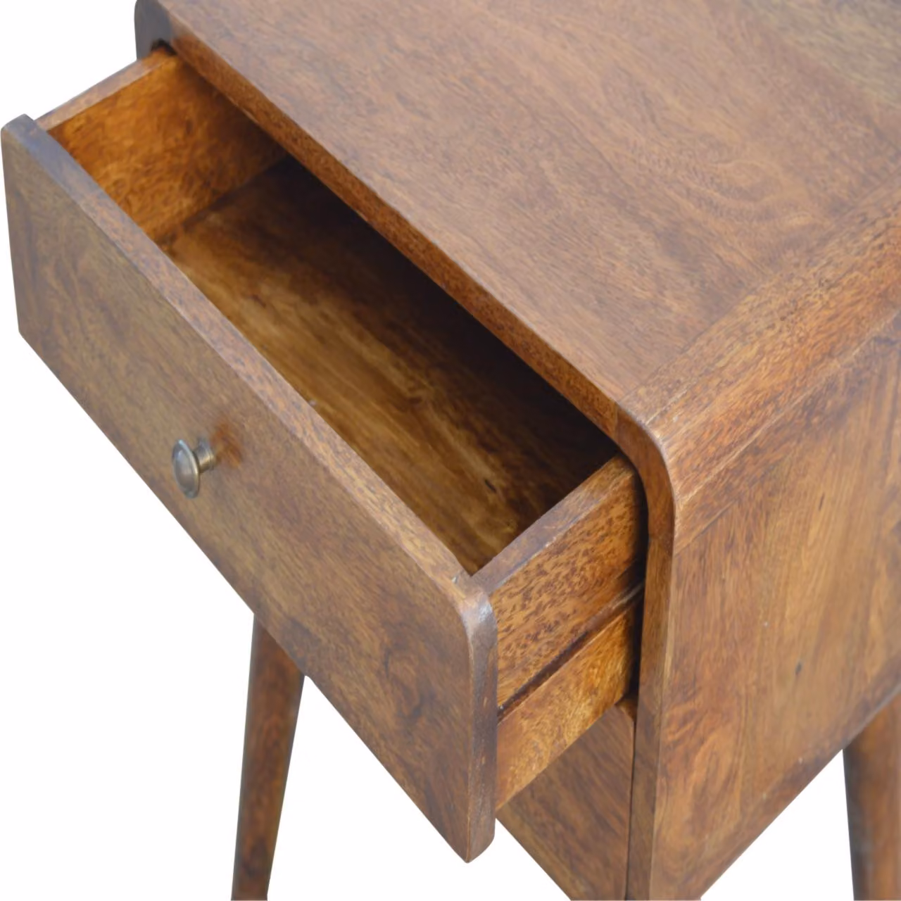 Aosom UK Solid Wood Curved Bedside Table with 2 Drawers, Brown, W/D/H: 45 x 35 x 55 cm – 3