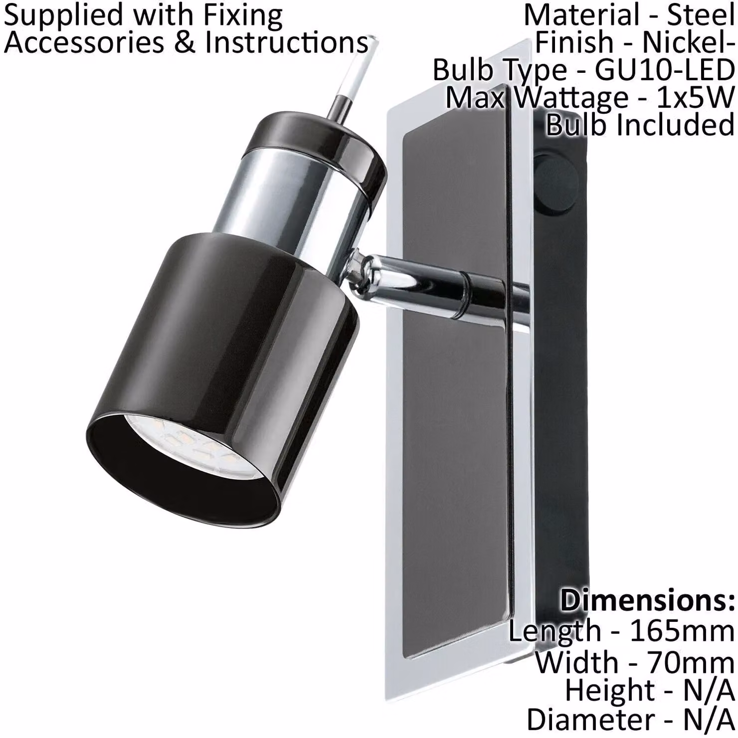 Loops 2 Pack Black Metal Wall Spot Lights with GU10 5W Bulbs Included – 2