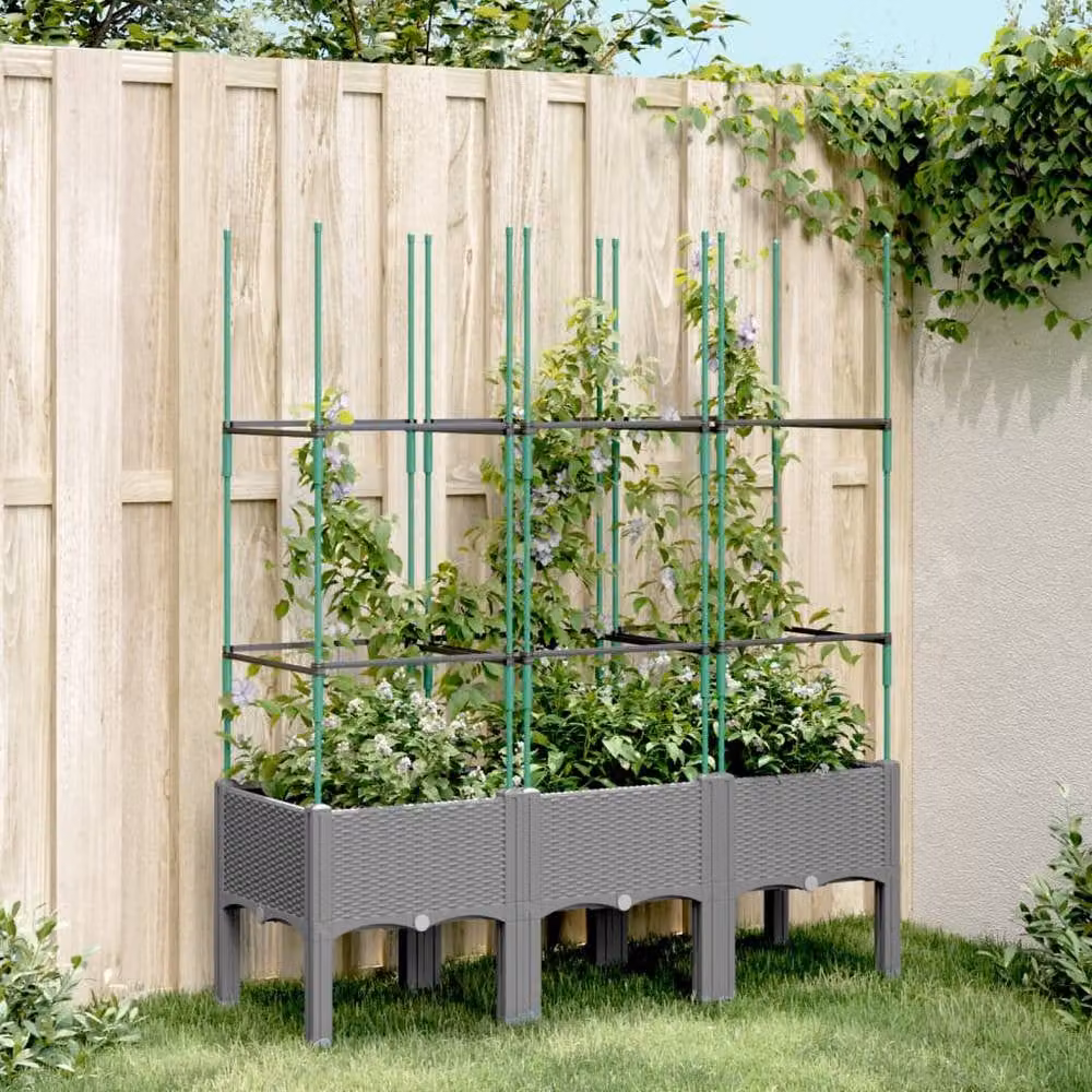 Berkfield Home Garden Planter with Trellis, Grey, W/D/H: 120 x 40 x 142.5 cm – 2