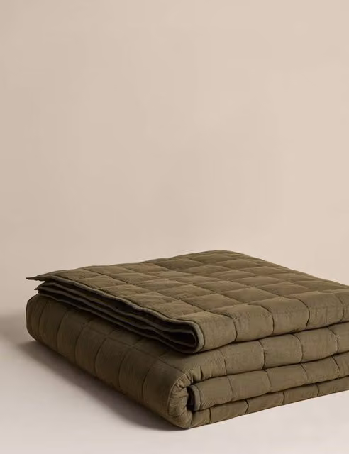 M&S Cotton Rich Quilted Bedspread in Linen Khaki