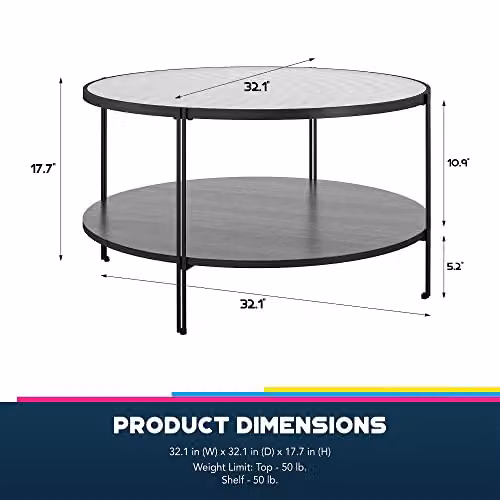 DHP Furniture Wainwright Modern Round Glass Coffee Table with Black Metal Legs, Diameter: 80 cm, Height: 45 cm – 3