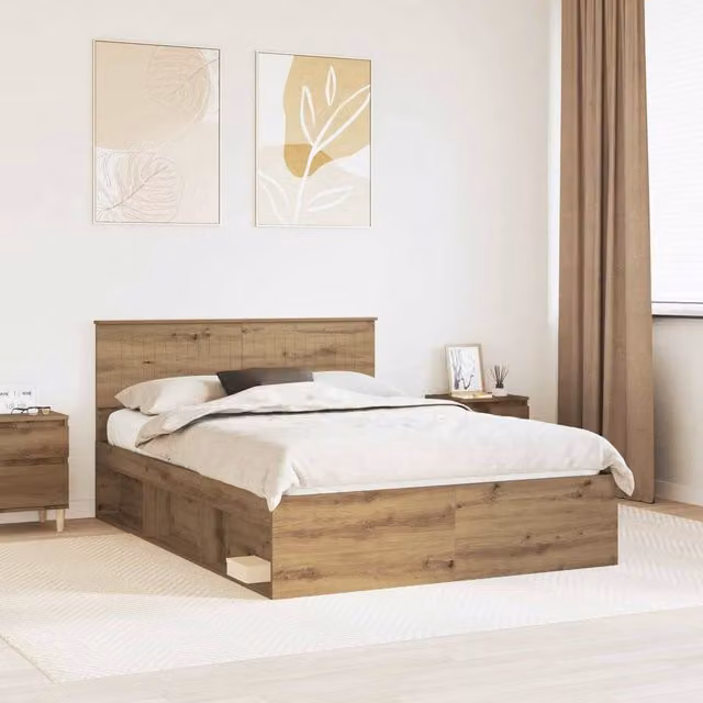 Berkfield Home Artisan Oak Bed Frame in Brown, W/D/H: 140 x 190 cm