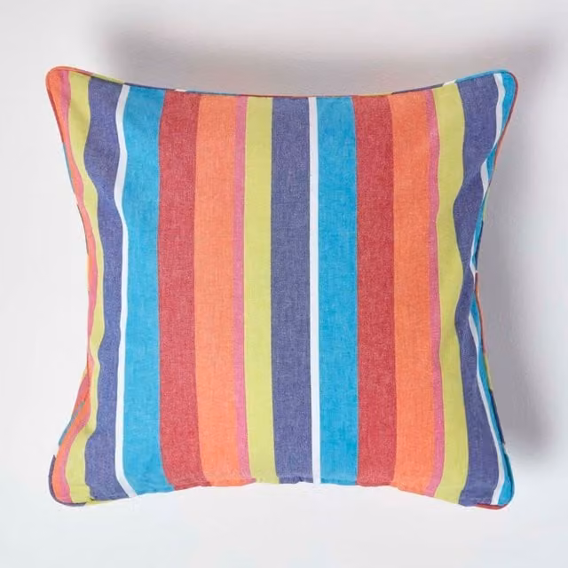 Homescapes Multicolour Striped Cotton Square Cushion Cover, W x D: 60 x 60 cm