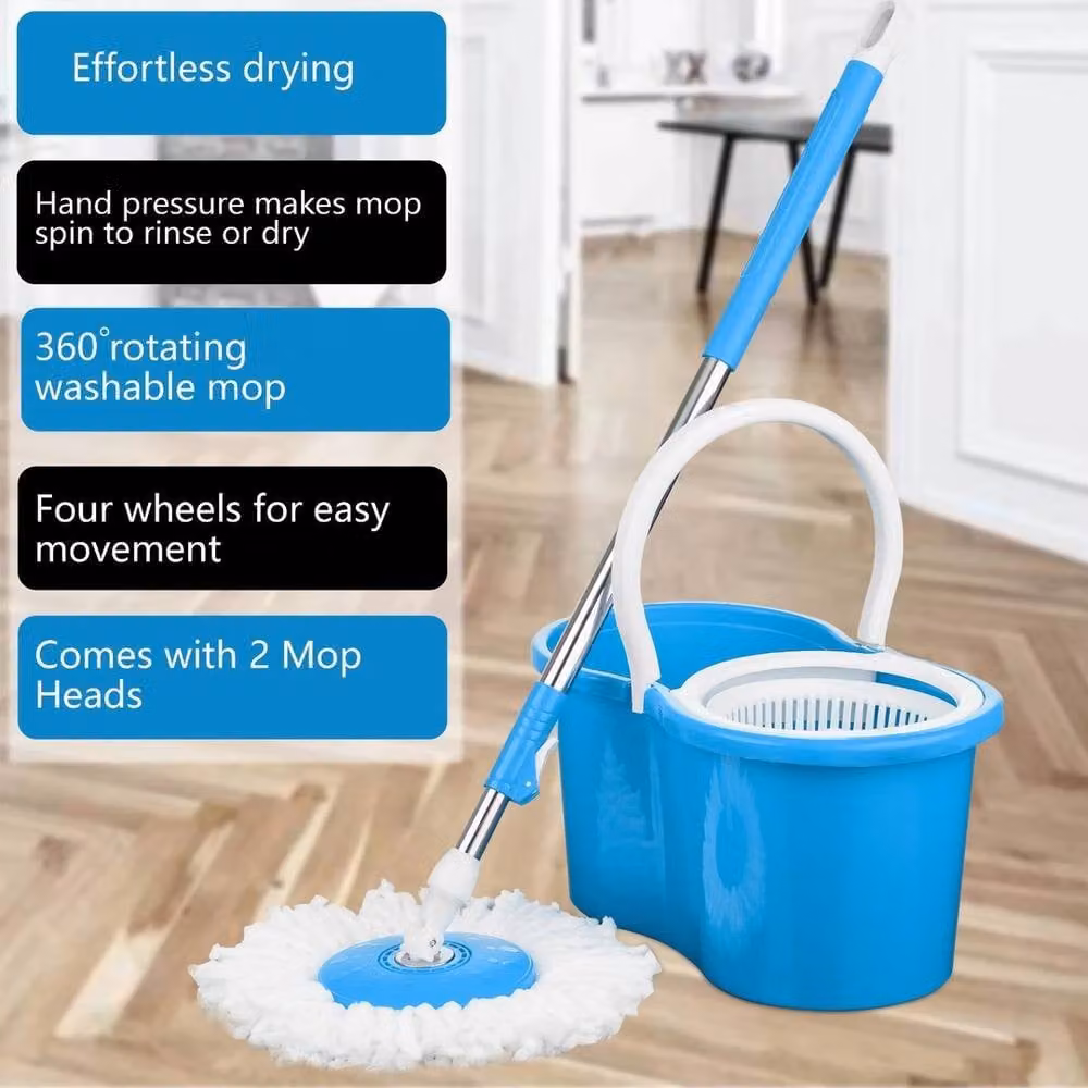 EONLION Blue Floor Magic Spin Mop and Bucket Set with Telescopic Handle and Wringer – 4