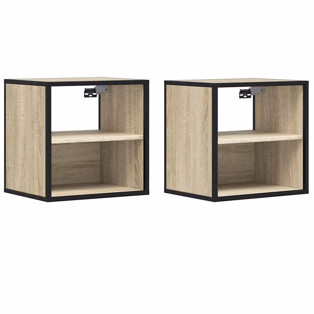 Berkfield Home Set of 2 Wall-mounted Bedside Cabinets in Sonoma Oak, Light Tan, W/D/H: 40 x 31 x 39.5 cm – 3